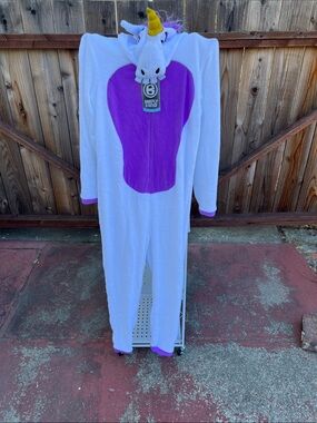 Briefly Stated - White & Purple Unicorn Onesie Pajamas/Jumpsuit
